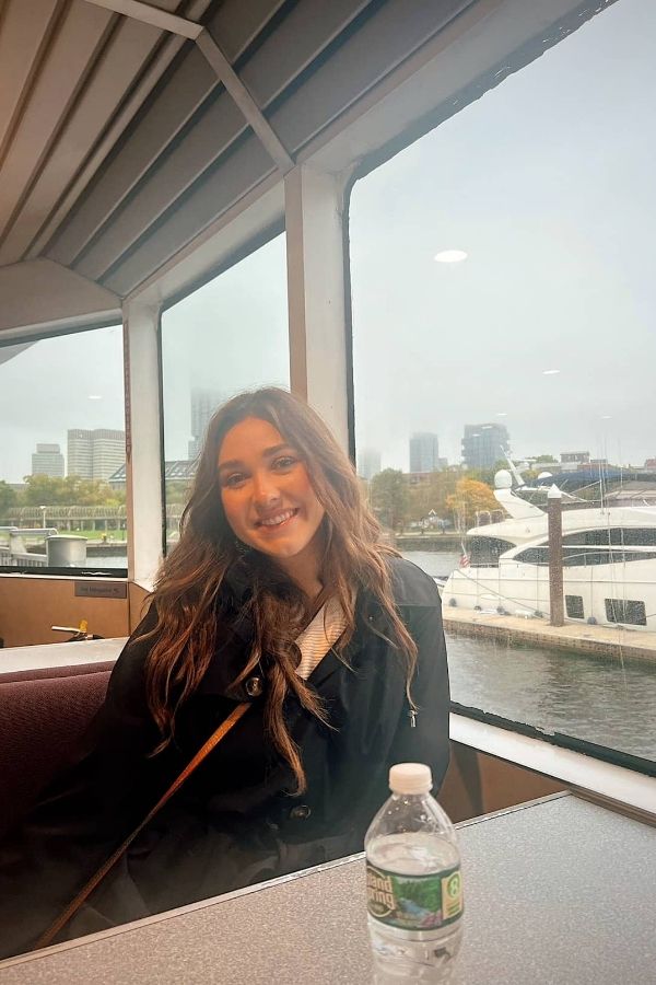Ava riding on the Salem Ferry from Boston to Salem