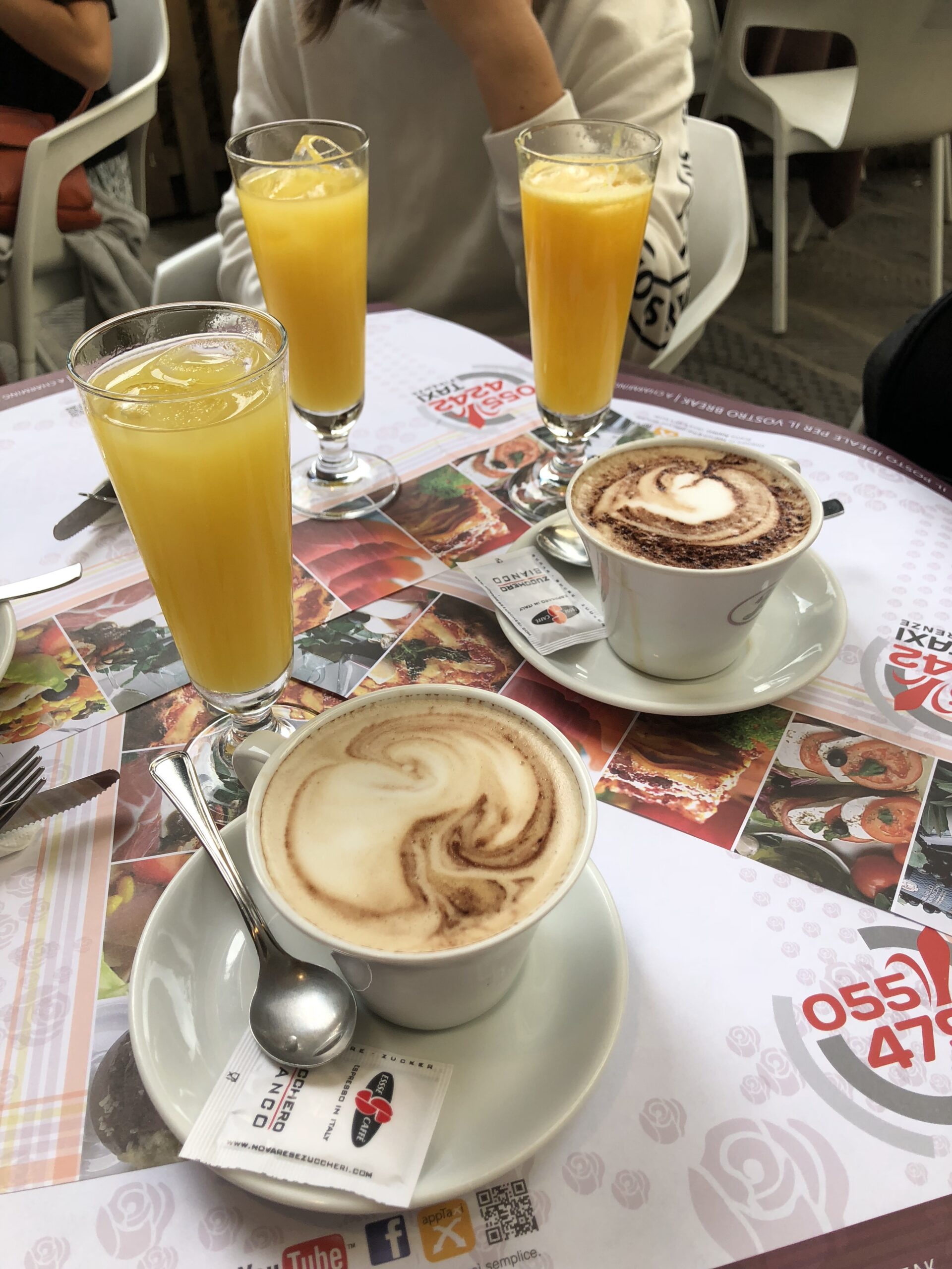 coffee and mimosas at a cafe in Florence Italy