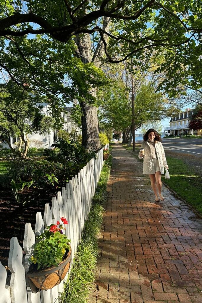 Camille walking on sidewalk in Oxford