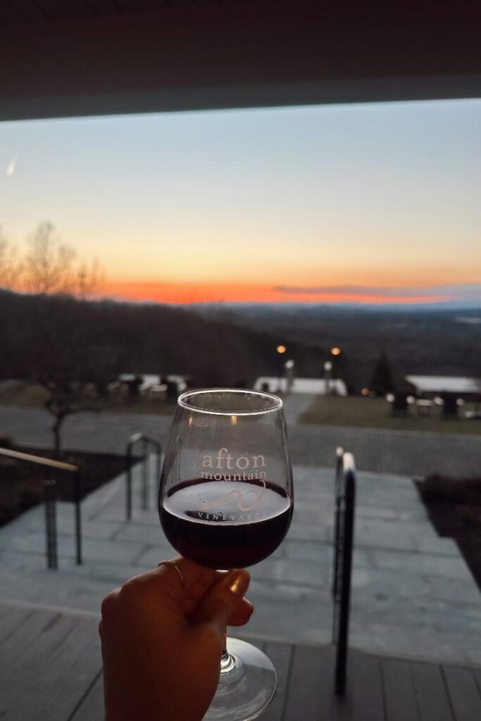 Wine at the iris inn with sunset